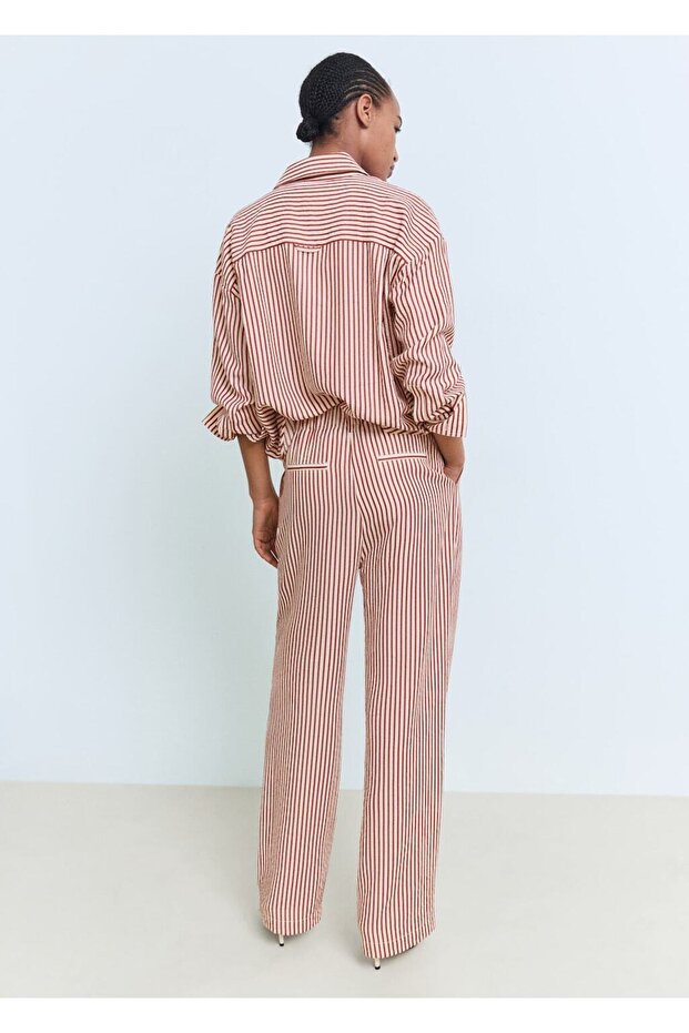 Çizgili pensli pantolon - 4