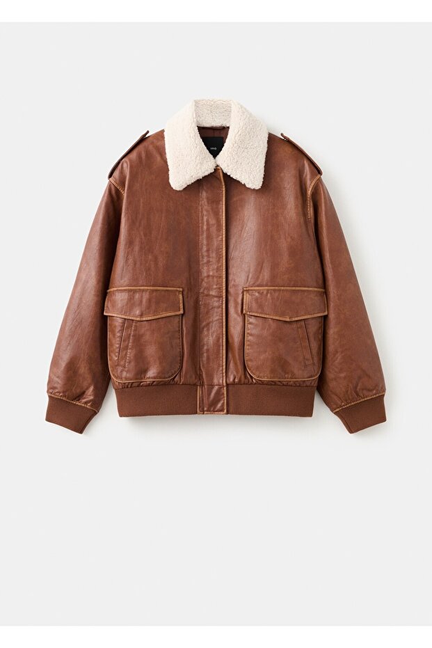 Kürk yakalı oversize ceket - 3