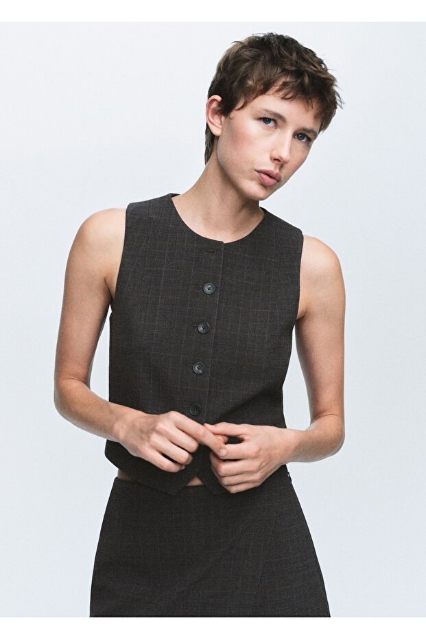 Kareli kumaş yelek - 1