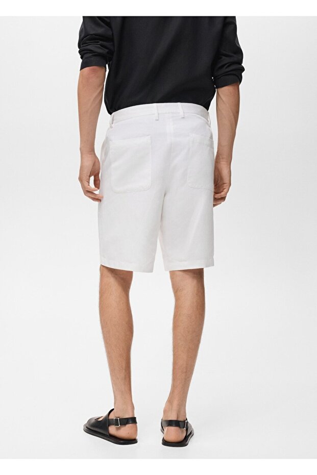 Keten karışımlı elastik belli bermuda şort - 4