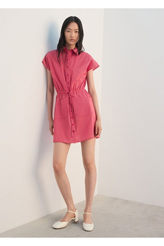 Çizgili gömlek elbise - 2