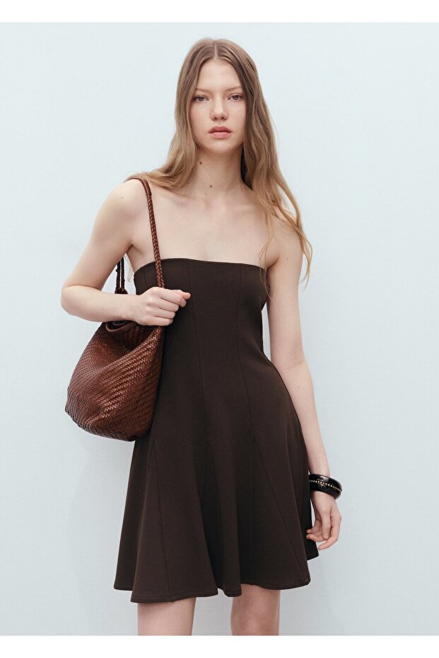 Straplez pileli kısa elbise - 1