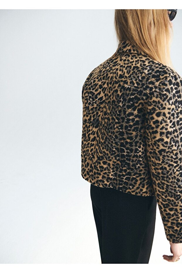 Leopar desenli düğmeli ceket - 4