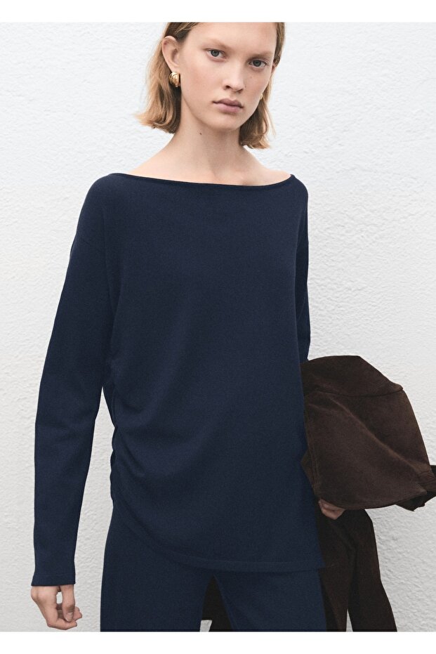 Kayık yaka örgü kazak - 1