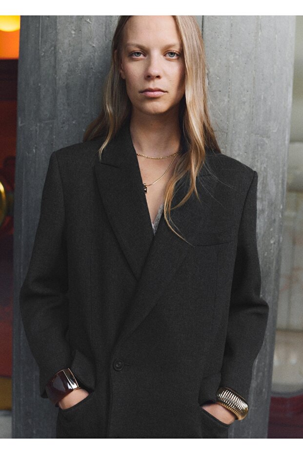 Çift düğmeli uzun palto - 1