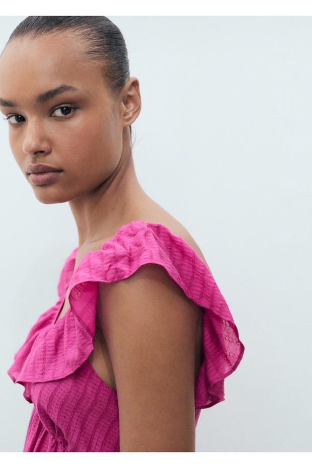 Fırfırlı yaka uzun elbise - 6