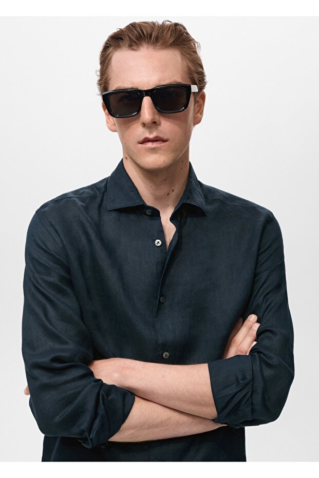 %100 keten slim fit gömlek - 6