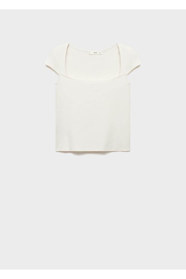 Pamuklu dekolte yaka tişört - 3