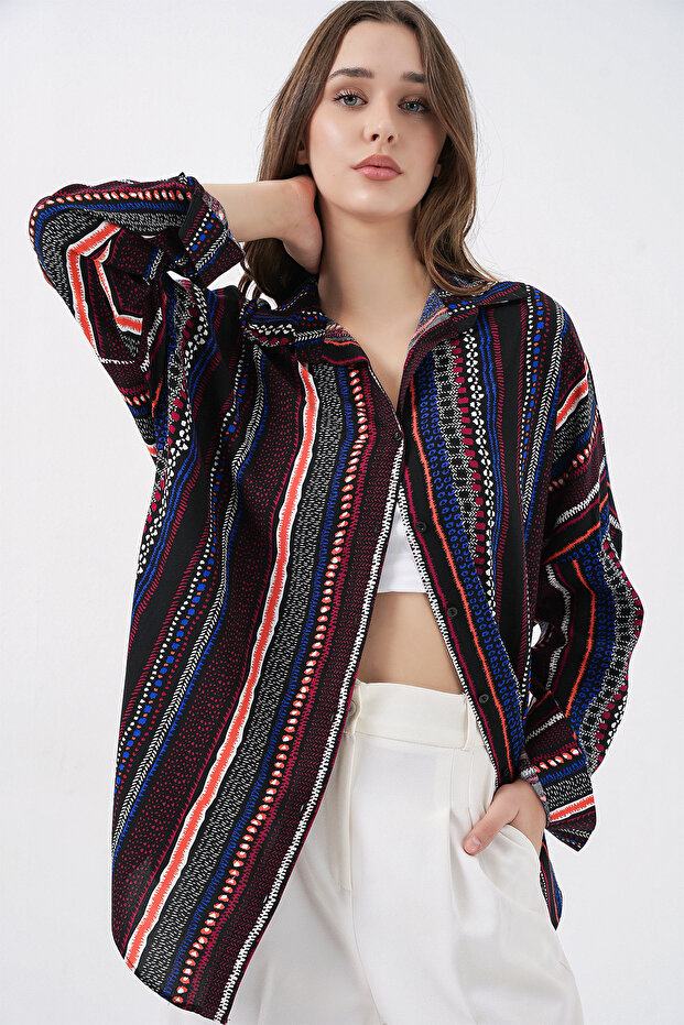 3721 Graphic Patterned Shirt - D.dark blue
