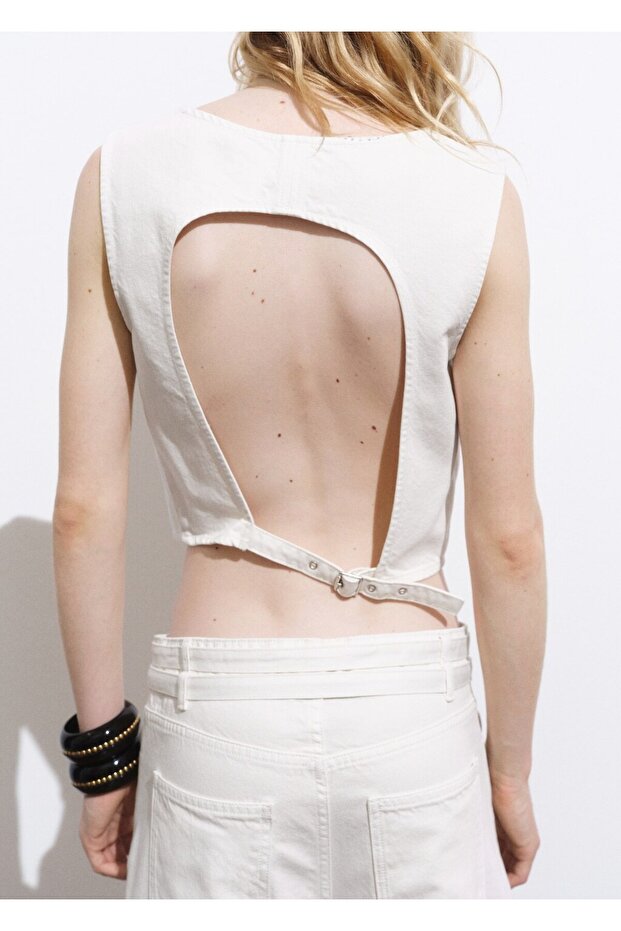 Tokalı denim crop bluz - 4