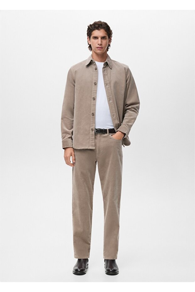 Regular kesim fitilli kadife pantolon - 2