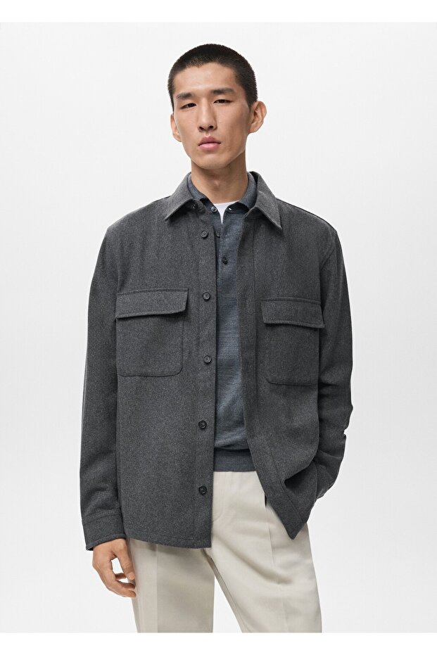 Cepli yün gömlek ceket - 1