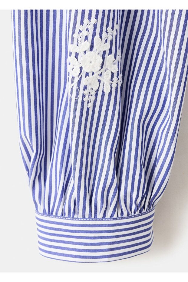 İşlemeli çizgili gömlek - 5