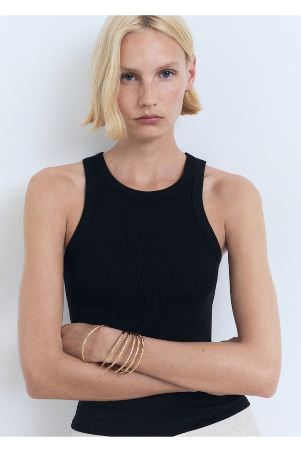 Lastik örgü pamuklu bluz - 1