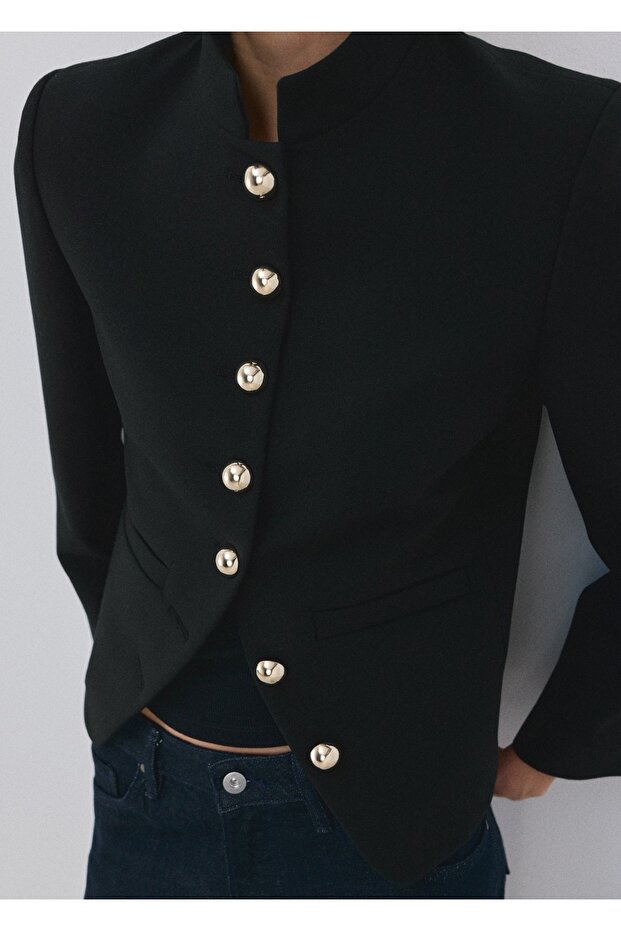 Mücevher düğmeli hakim yakalı ceket - 1