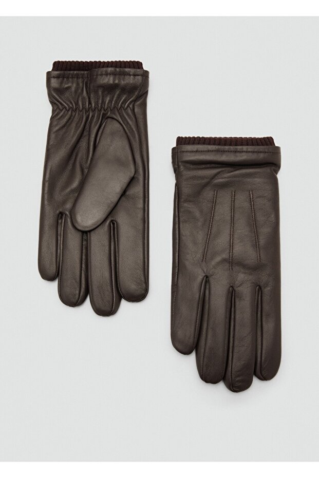 Büzgü detaylı %100 deri eldiven - 2