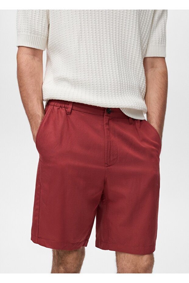 Keten karışımlı elastik belli bermuda şort - 6