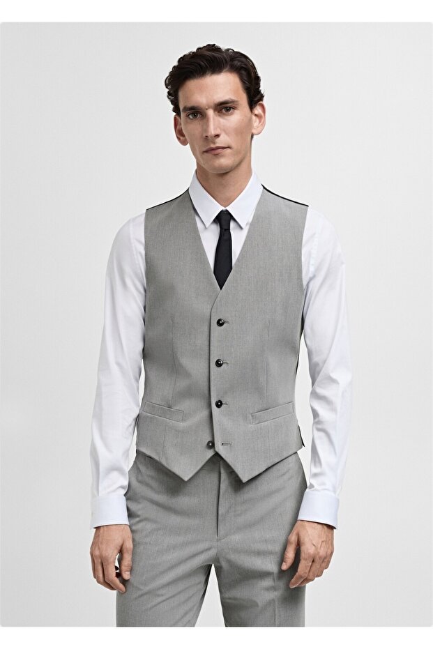 Paris super slim fit kumaş yelek - 1