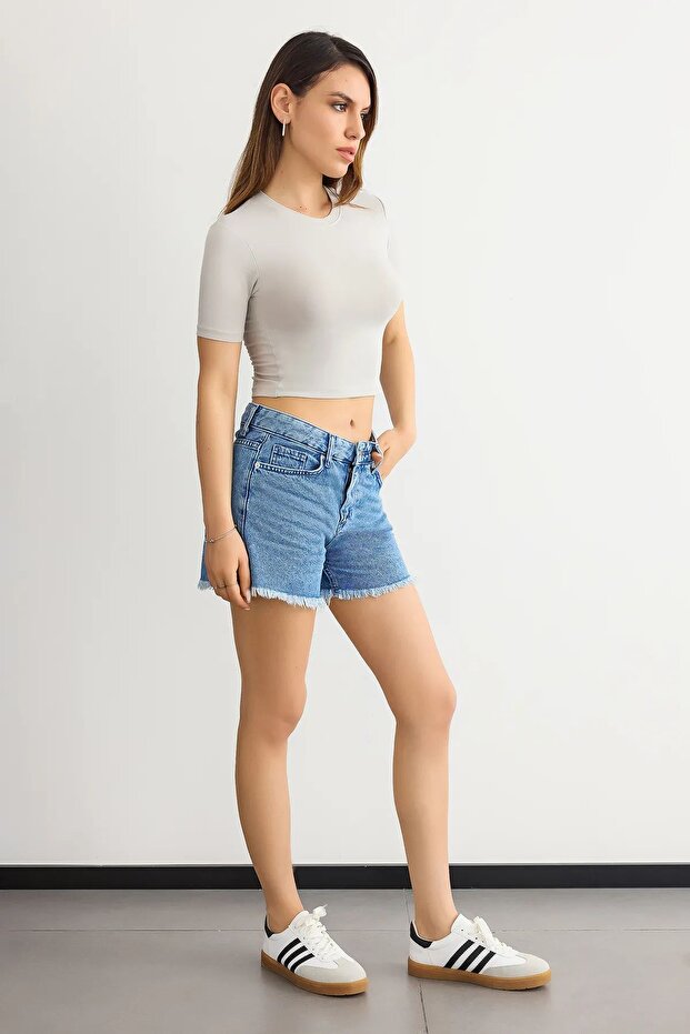 Bisiklet Yaka Temel Crop Top - 3