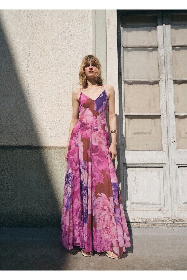 Çiçekli flare elbise - 2