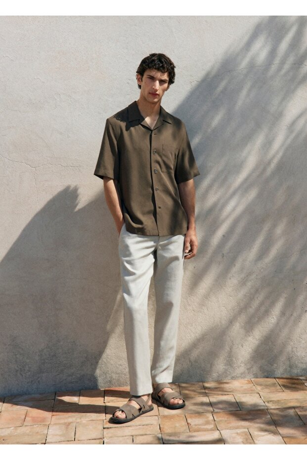 Slim fit %100 keten pantolon - 8