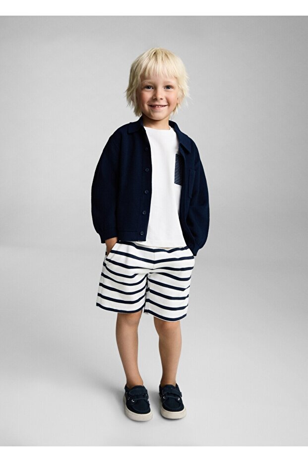 Pamuklu çizgili bermuda şort - 2