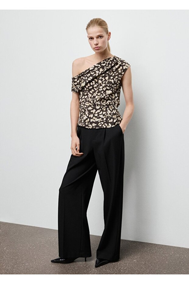 Hayvan desenli drape bluz - 2