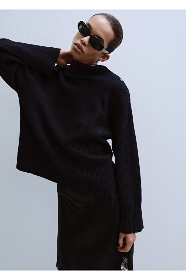 Perkins yaka düğmeli kazak - 1