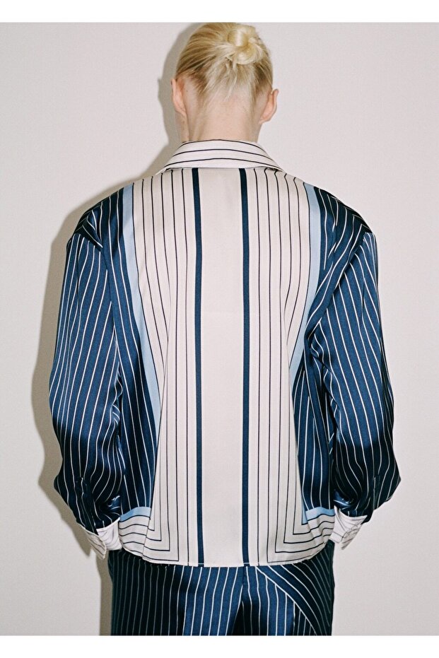 Çizgili saten gömlek - 8