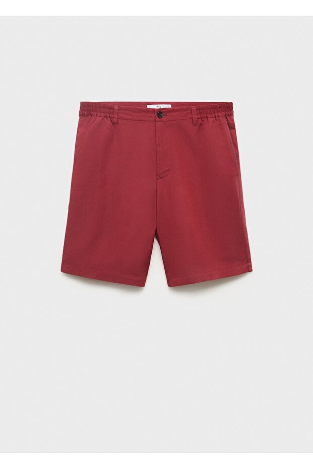 Keten karışımlı elastik belli bermuda şort - 3