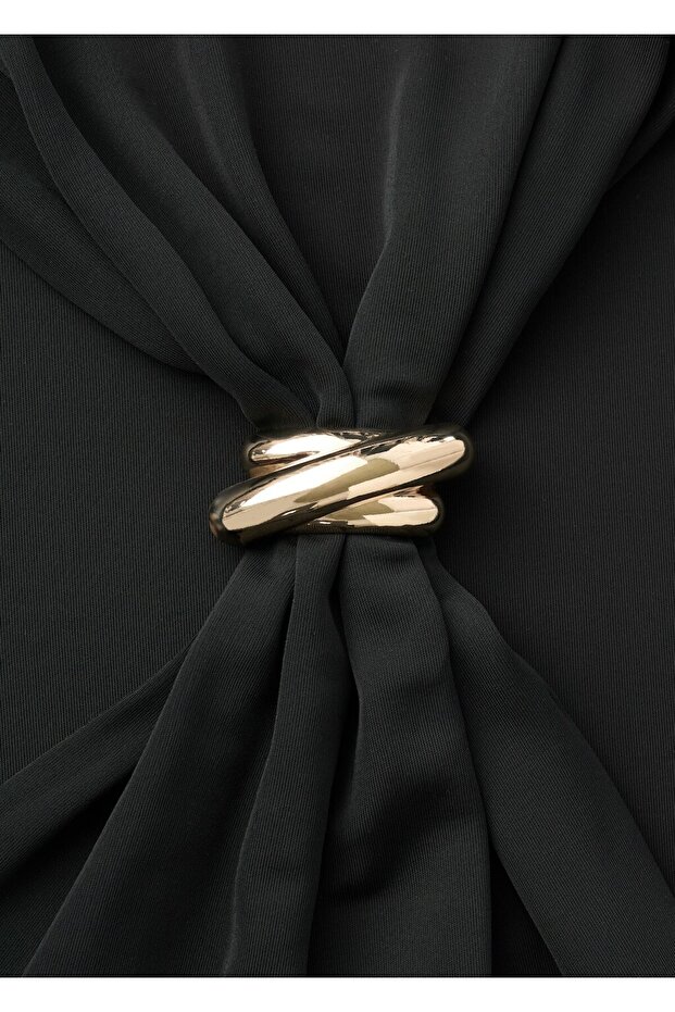 Metalik detaylı drape elbise - 7