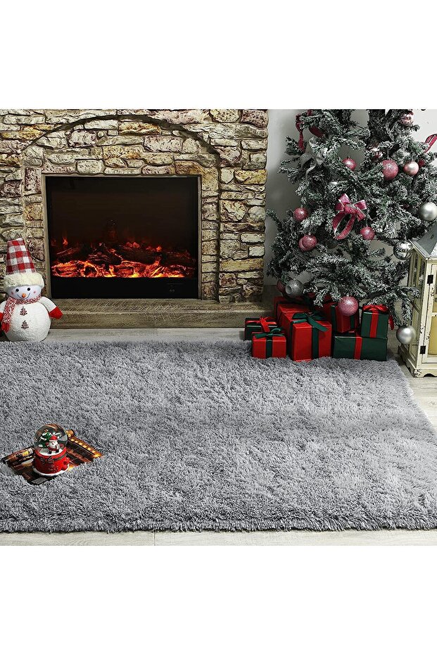 Gray Washable Runner Rug Non-Slip Sole Long Pile Soft Rug Non-Shedding