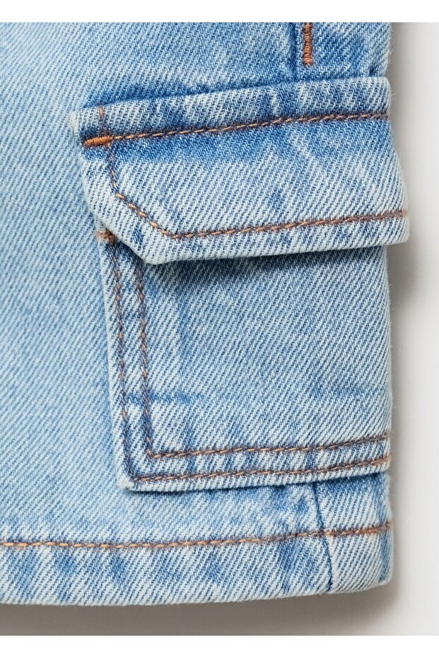 Denim kargo bermuda şort - 5