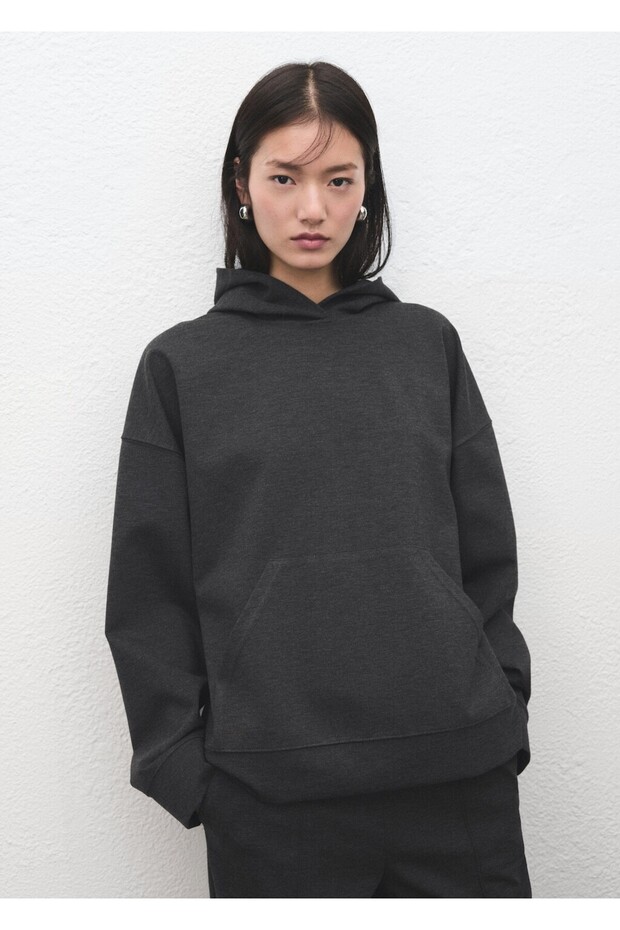 Kapüşonlu kırçıllı triko sweatshirt - 1