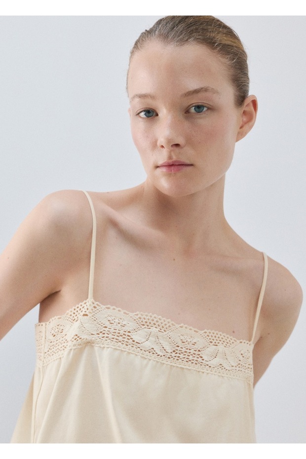 Dantel askılı pamuklu bluz - 1