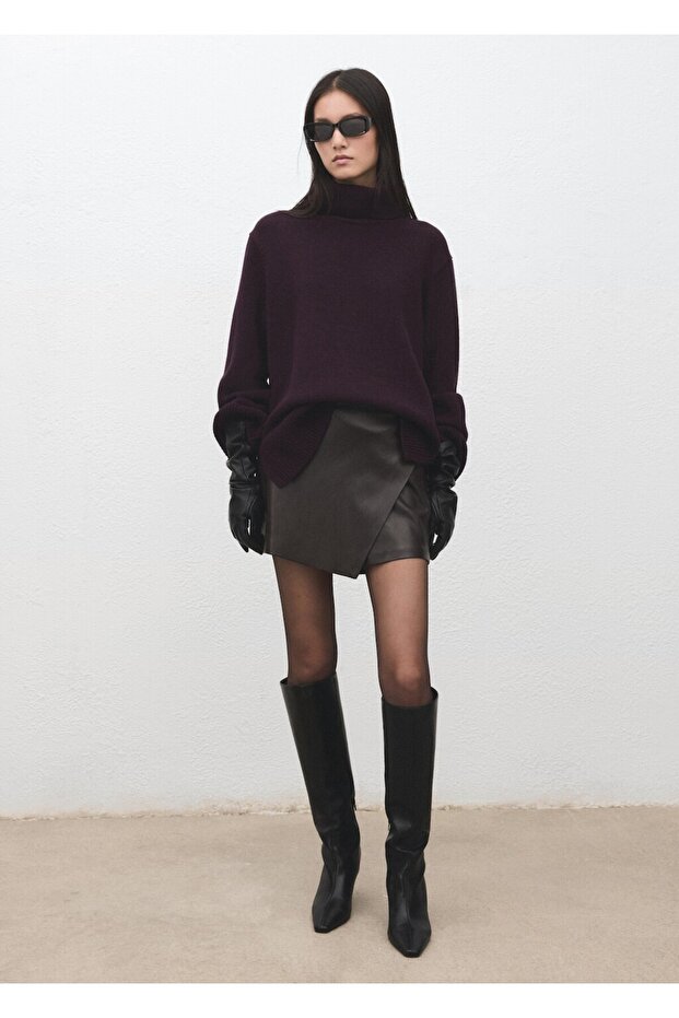 Deri görünümlü pantolon etek - 2