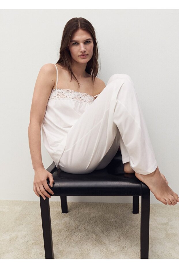 Dantel askılı pamuklu bluz - 7