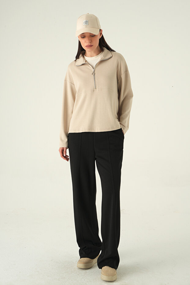 8249A سويت شيرت بسحاب نصفي بيج - 3