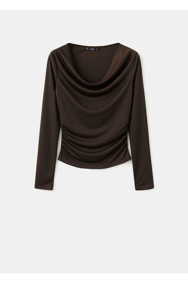 Drape yaka slim fit tişört - 3