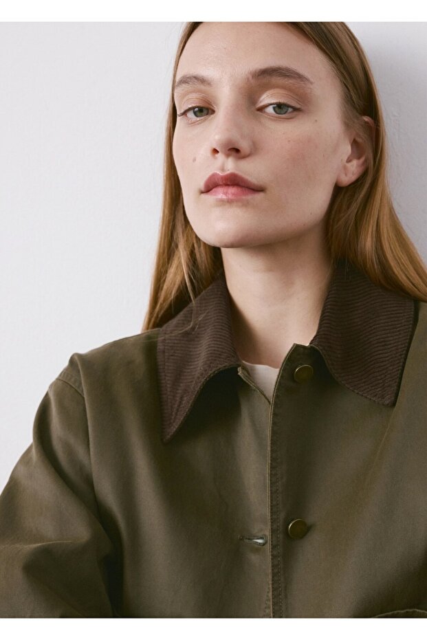 Kontrast yaka denim parka - 6