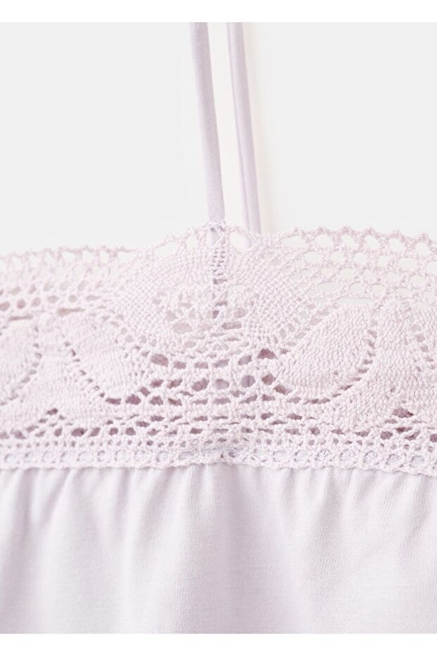 Dantel askılı pamuklu bluz - 6