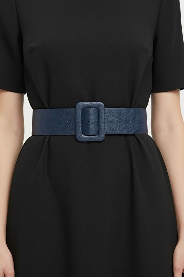 Curea de damă bleumarin cu aspect de piele - 1