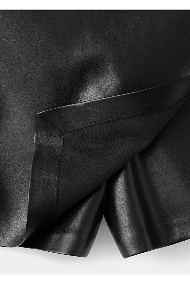 Deri görünümlü pantolon etek - 5