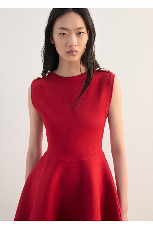 Düğmeli peplum triko elbise - 1