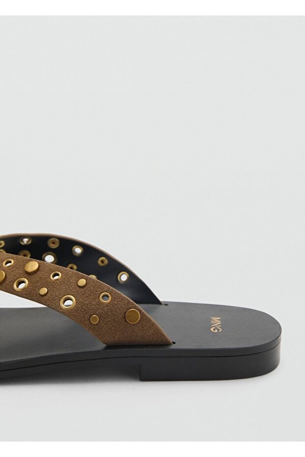 Delikli bantlı süet sandalet - 4