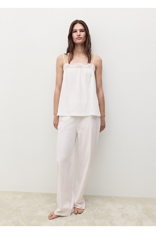 Dantel askılı pamuklu bluz - 2