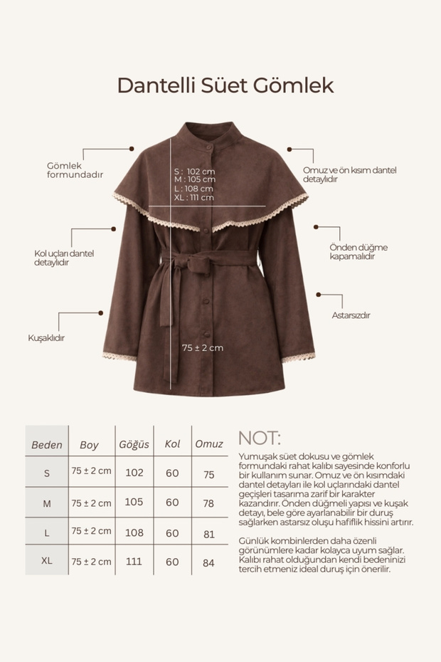 Dantelli Süet Gömlek Camel - 7