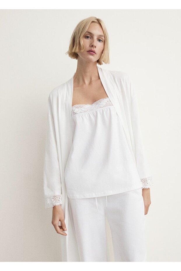 Dantel askılı pamuklu bluz - 8