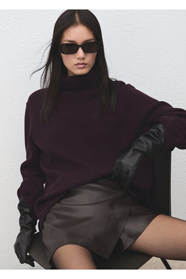 Deri görünümlü pantolon etek - 1