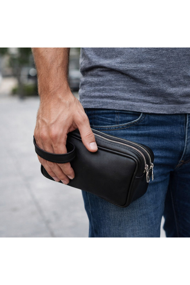 حقيبة يد من الجلد الصناعي ذات قسمين، متينة، أنيقة، متعددة الاستخدامات، مريحة للعناية الشخصية والحلاقة